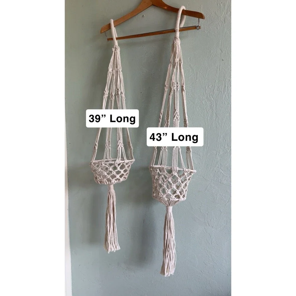 Macrame Plant Hangers Set of 2 Boho Farmhouse Decor Rope White Small